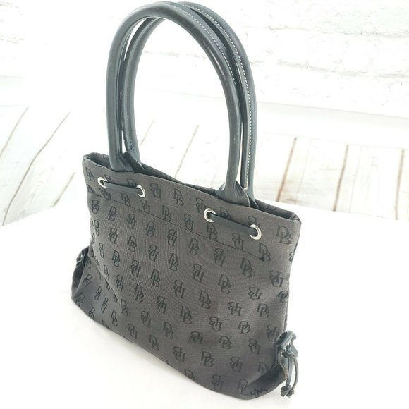Vtg Dooney & Bourke Womens Black Signature Print Canvas Double Handles Tote Bag - Picture 3 of 15